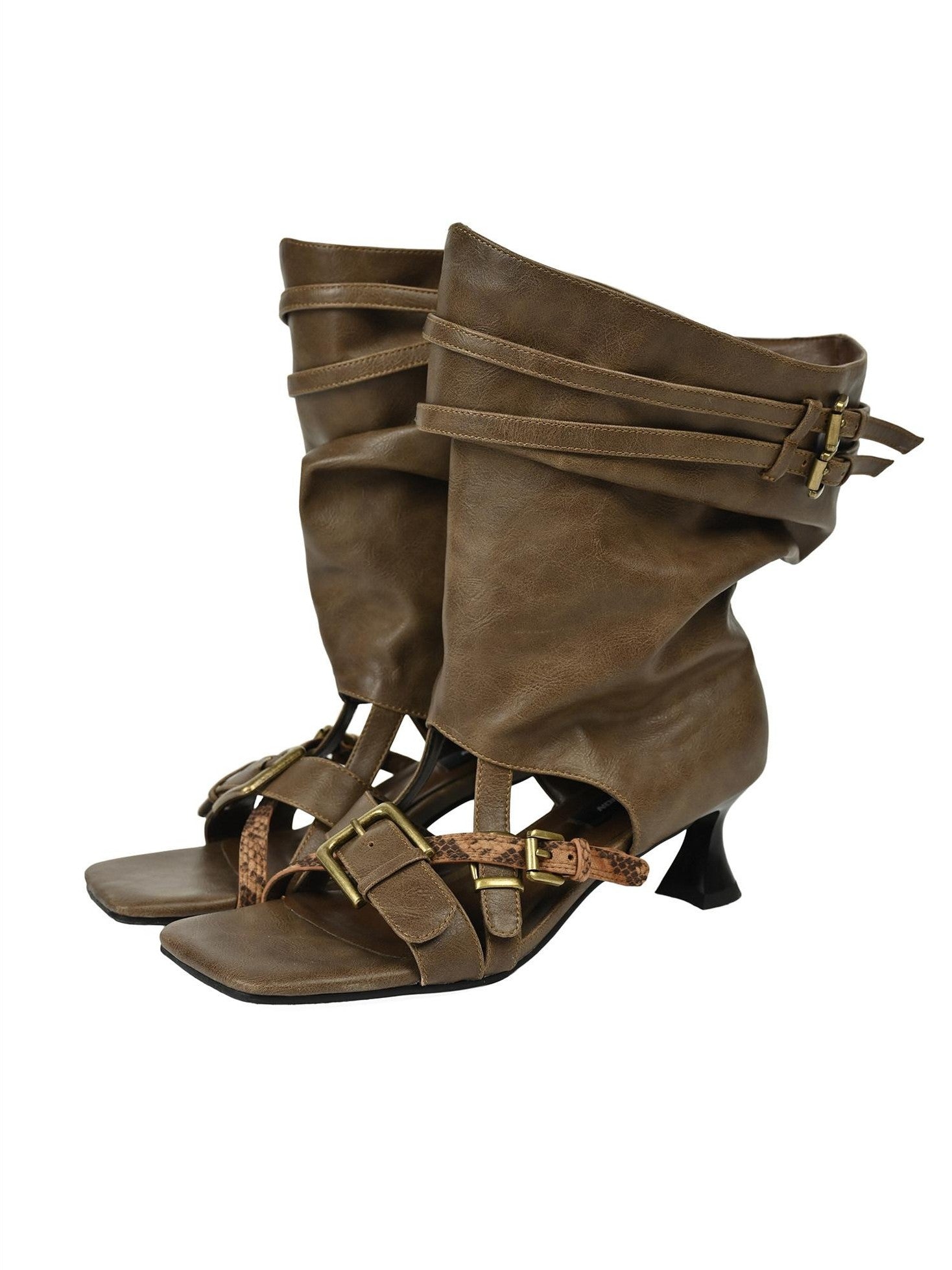 NORTH NODE Open Toe Ruched Cuff Slouchy Shaft High Heel Women&