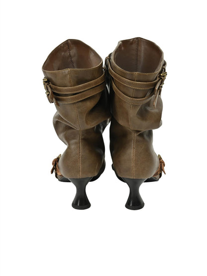 NORTH NODE Open Toe Ruched Cuff Slouchy Shaft High Heel Women&
