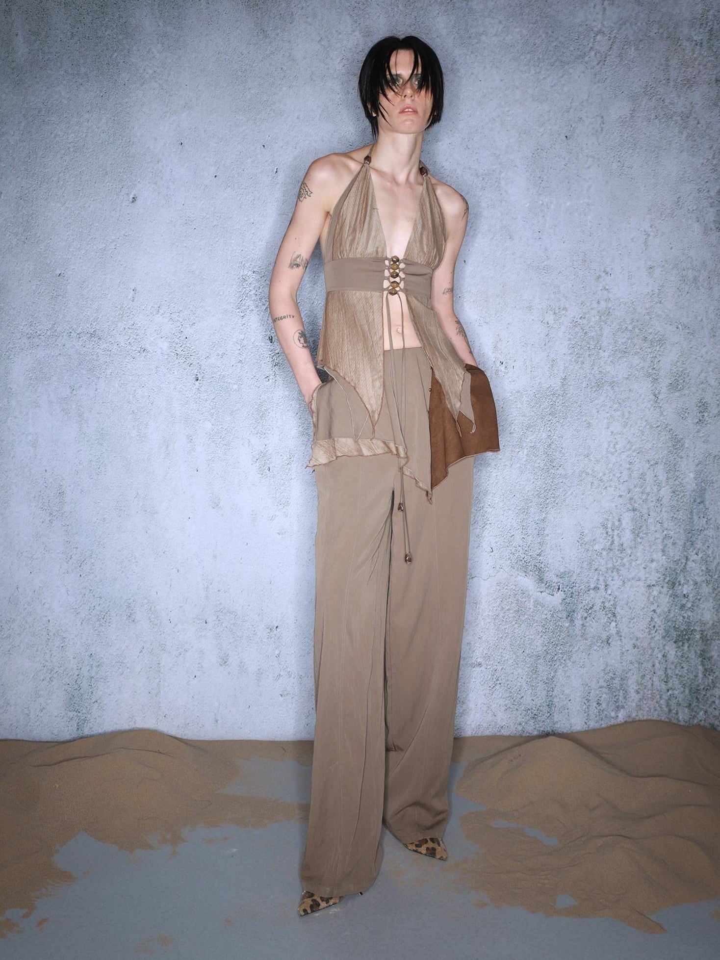 NORTH NODE Oversized Leaf Beaded Tie Patchwork Women&