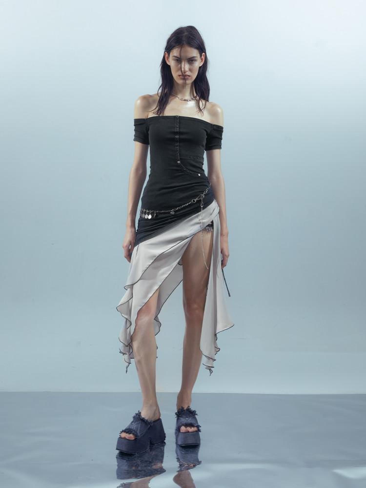 NORTH NODE Patchwork Chiffon Irregular Women&