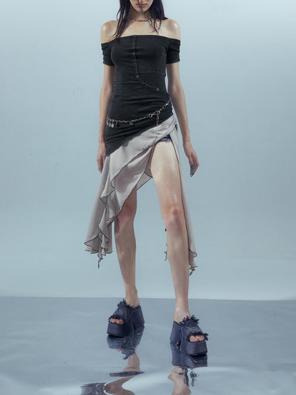 NORTH NODE Patchwork Chiffon Irregular Women&