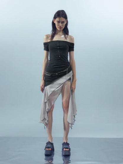 NORTH NODE Patchwork Chiffon Irregular Women&