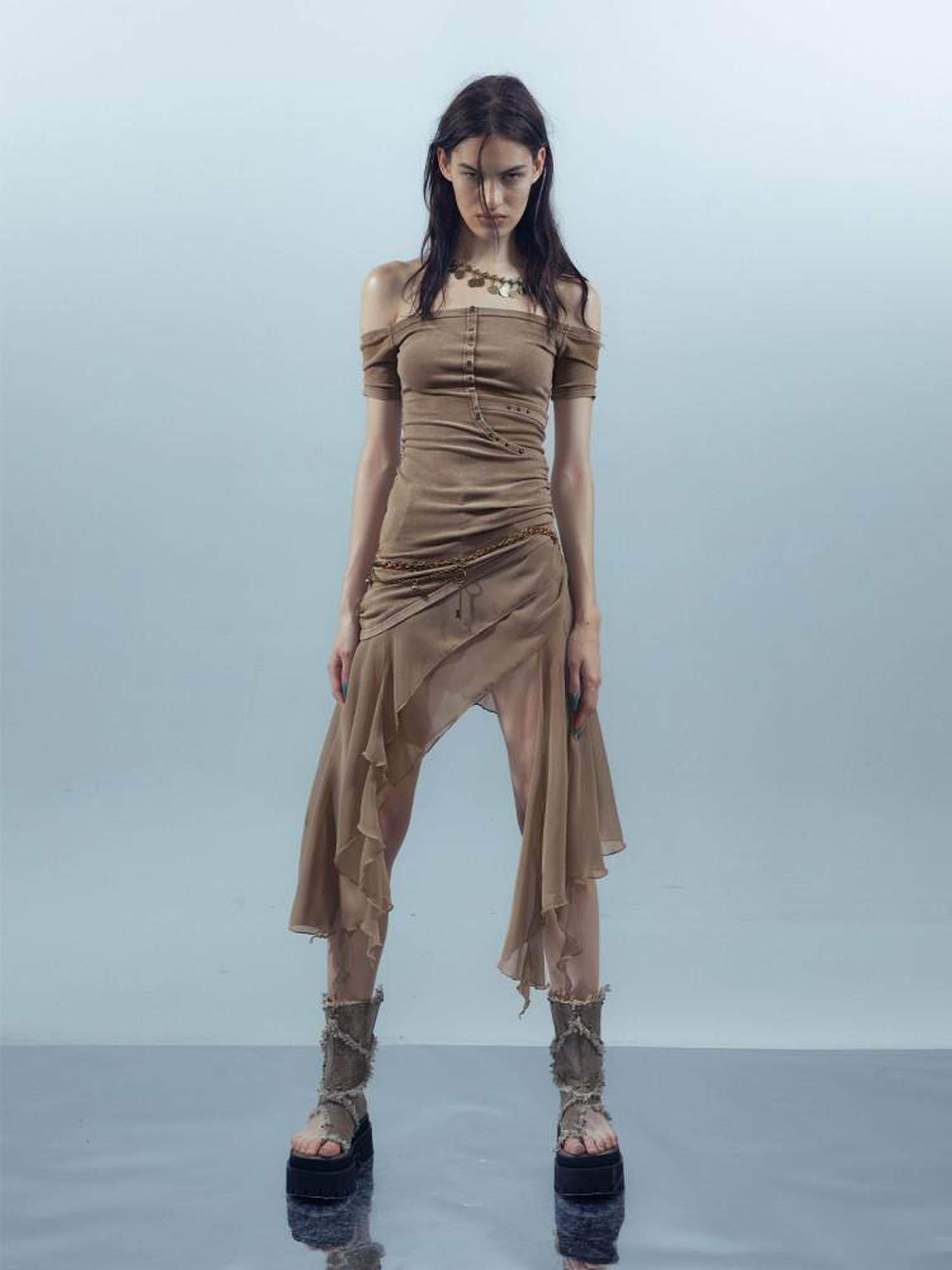 NORTH NODE Patchwork Chiffon Irregular Women&