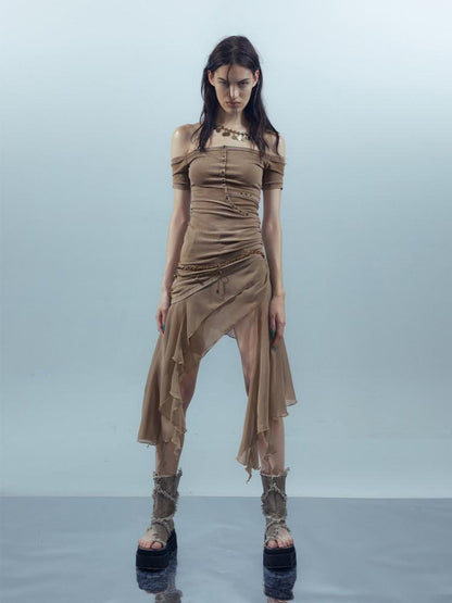 NORTH NODE Patchwork Chiffon Irregular Women&