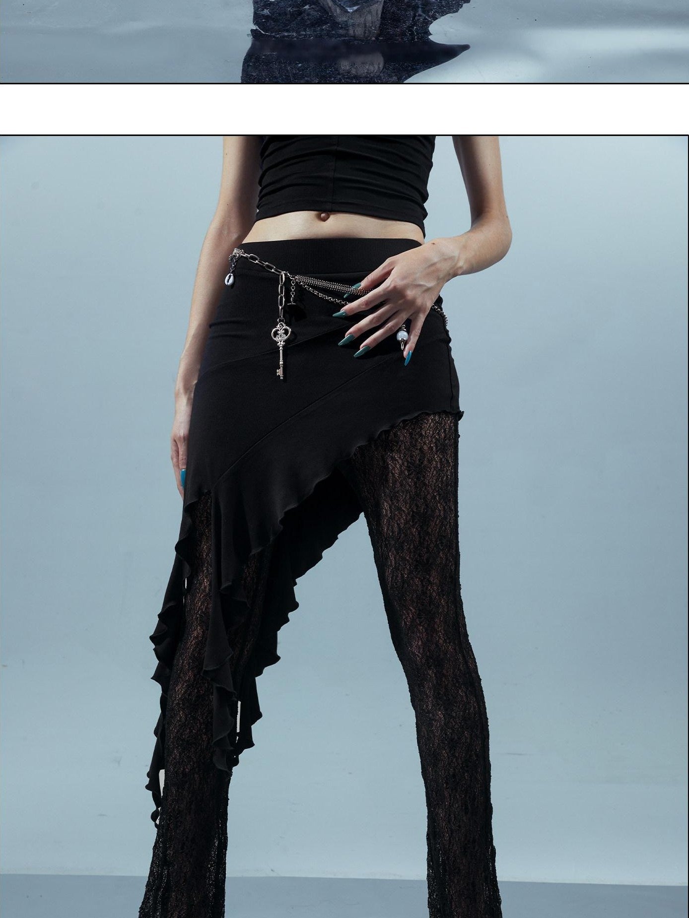 NORTH NODE Patchwork Lace Skort Slimming Micro Flare Women&