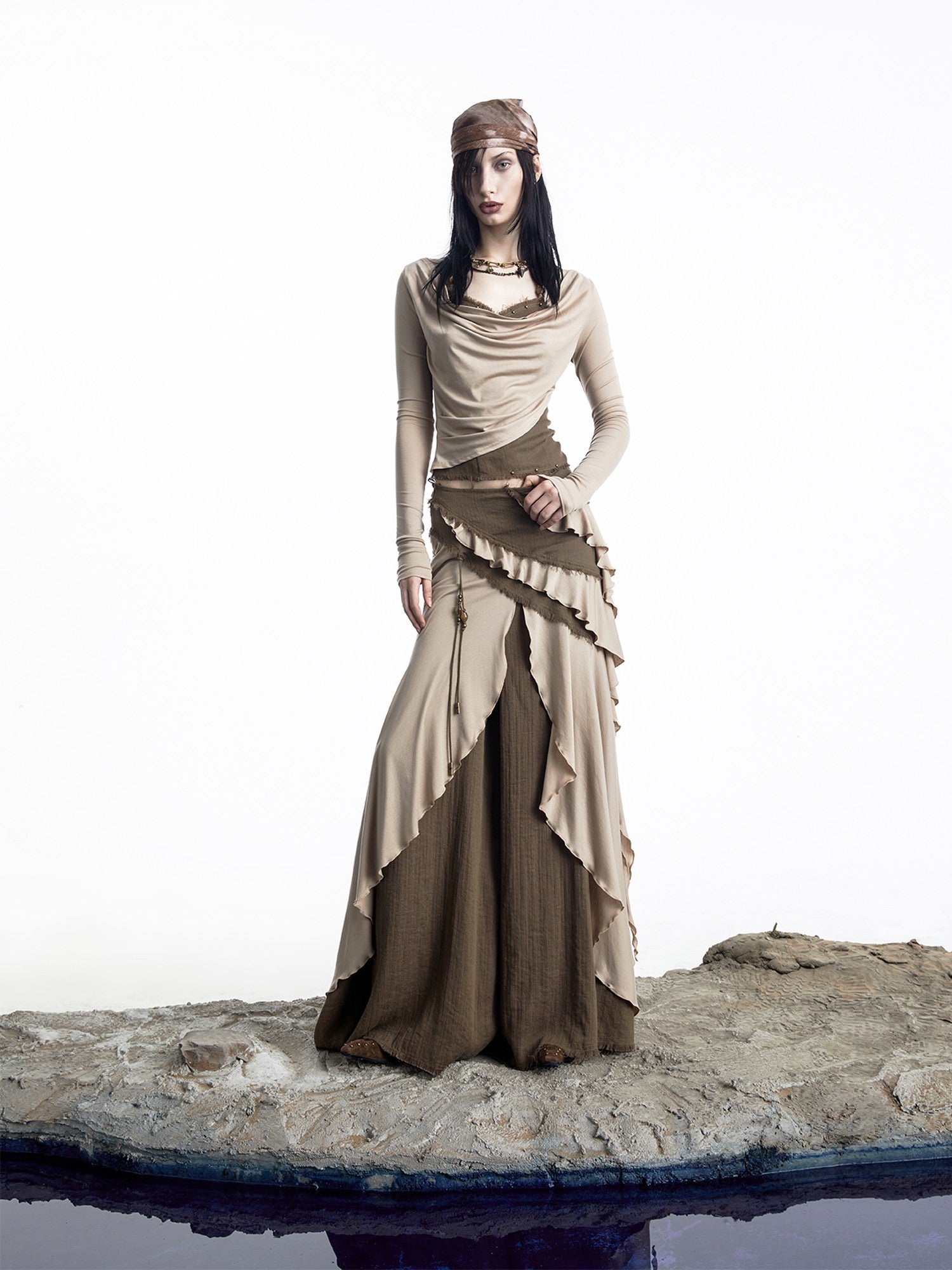 NORTH NODE Patchwork Layered Draped Halter Women&