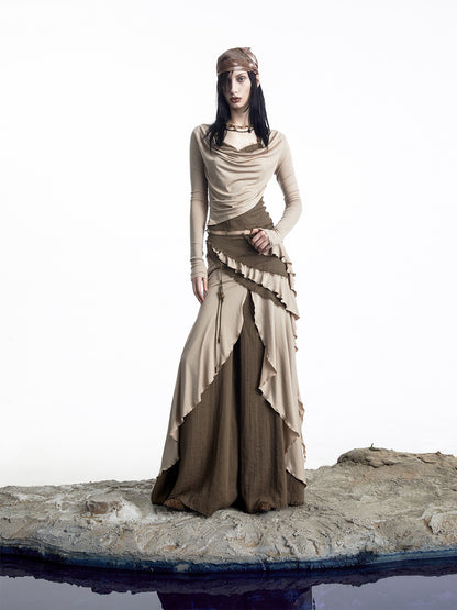 NORTH NODE Patchwork Layered Draped Halter Women&