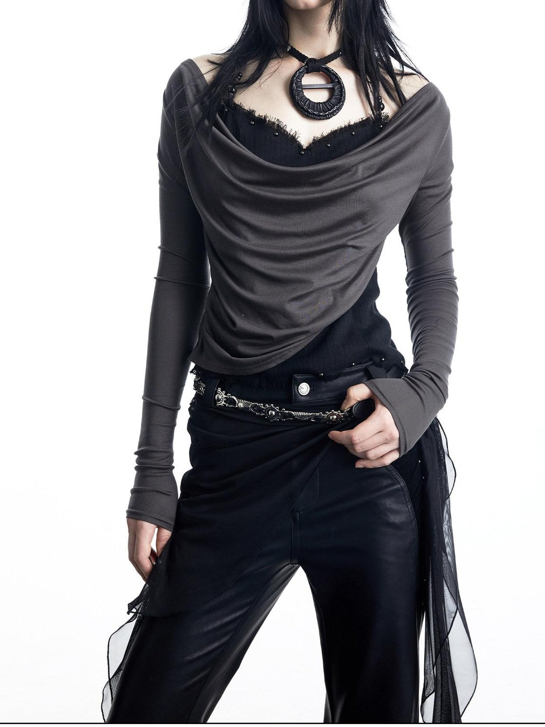 NORTH NODE Patchwork Layered Draped Halter Women&