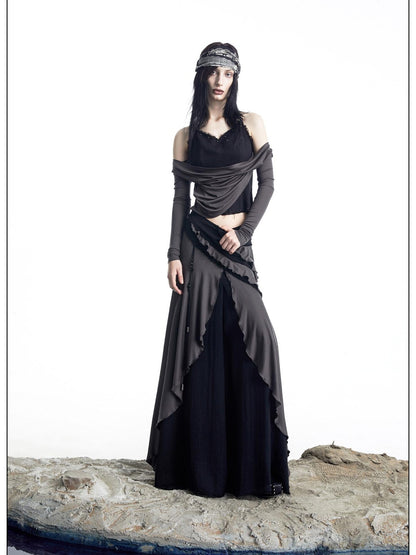 NORTH NODE Patchwork Layered Draped Halter Women&