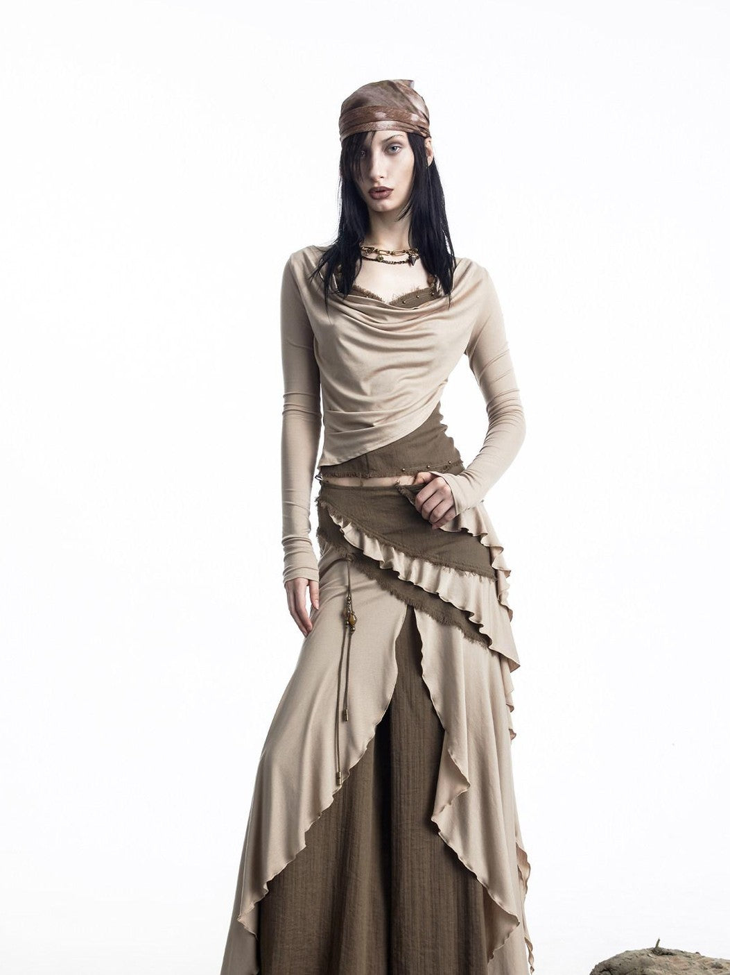 NORTH NODE Patchwork Layered Draped Halter Women&