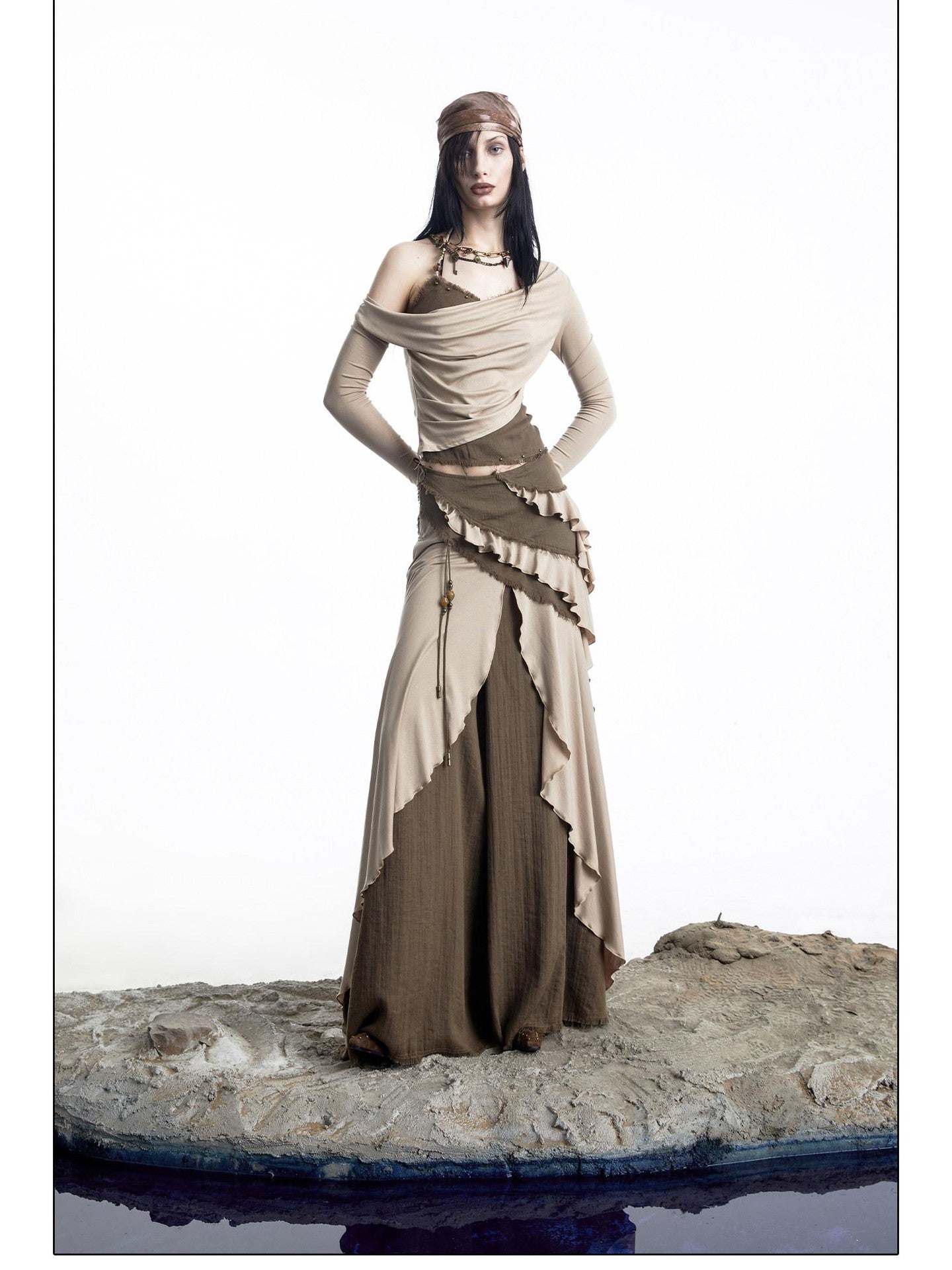NORTH NODE Patchwork Layered Draped Halter Women&