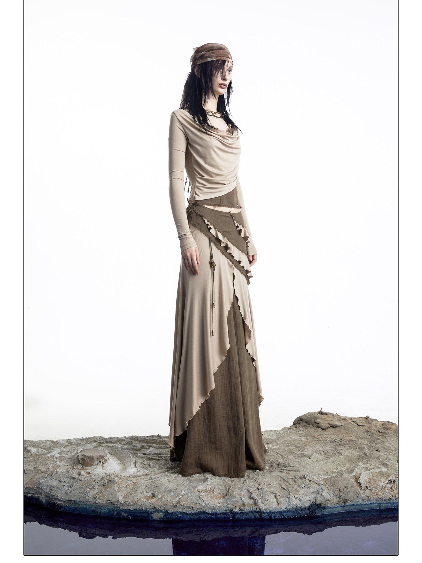 NORTH NODE Patchwork Layered Draped Halter Women&