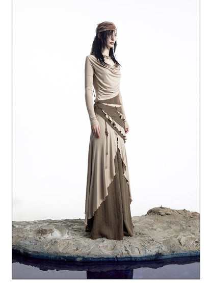 NORTH NODE Patchwork Layered Draped Halter Women&