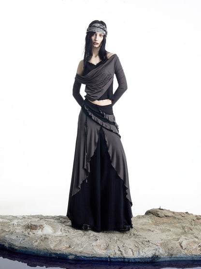 NORTH NODE Patchwork Layered Draped Halter Women&