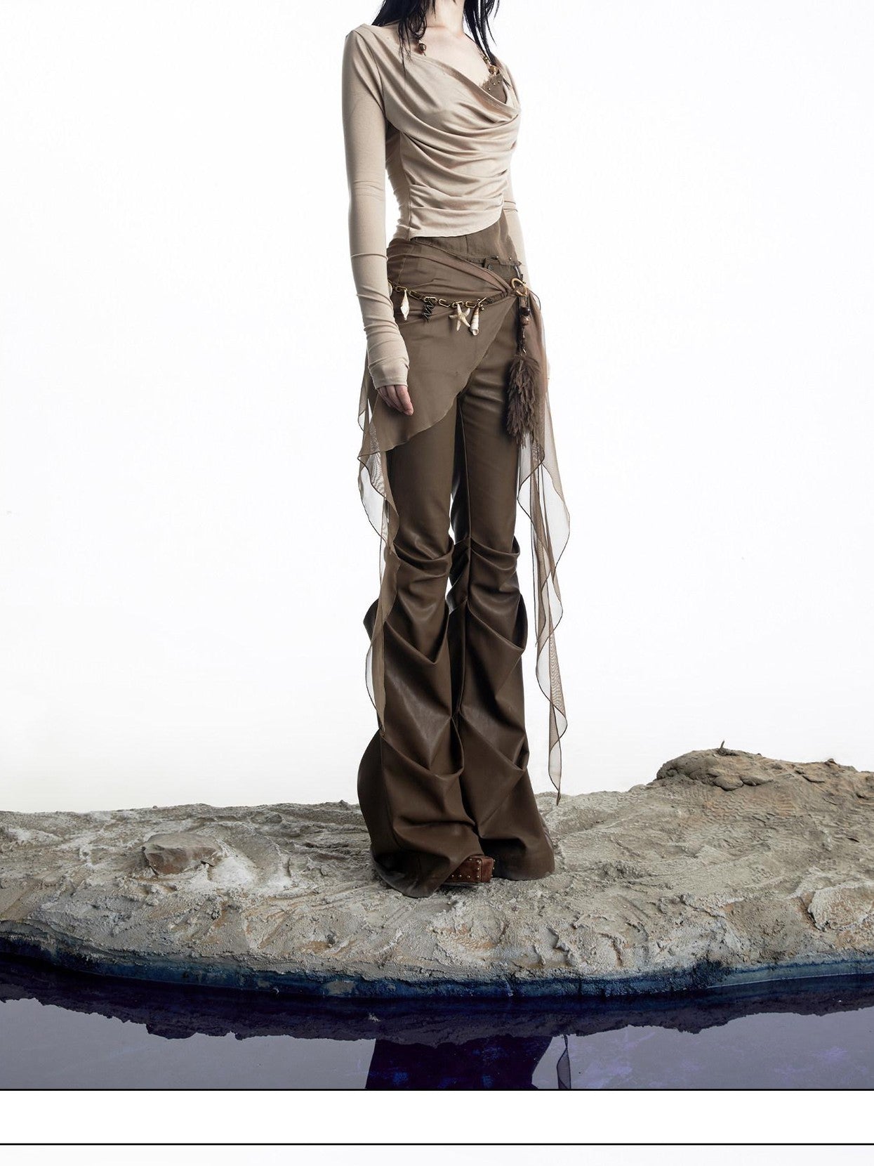 NORTH NODE Patchwork Layered Draped Halter Women&