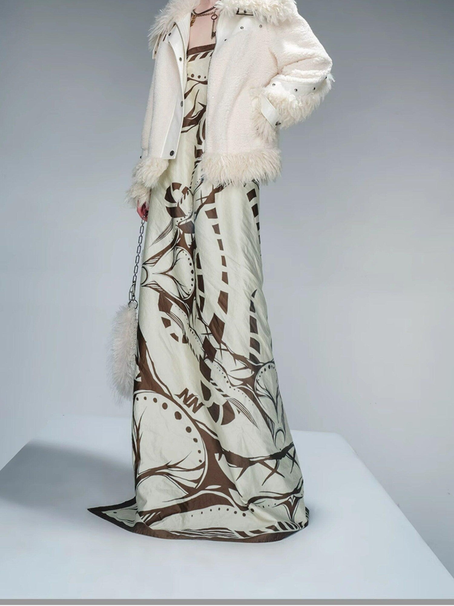 NORTH NODE Patchwork Leather Faux Fur Padded Crystal Velvet Lined Women&