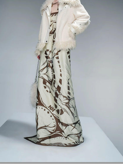 NORTH NODE Patchwork Leather Faux Fur Padded Crystal Velvet Lined Women&