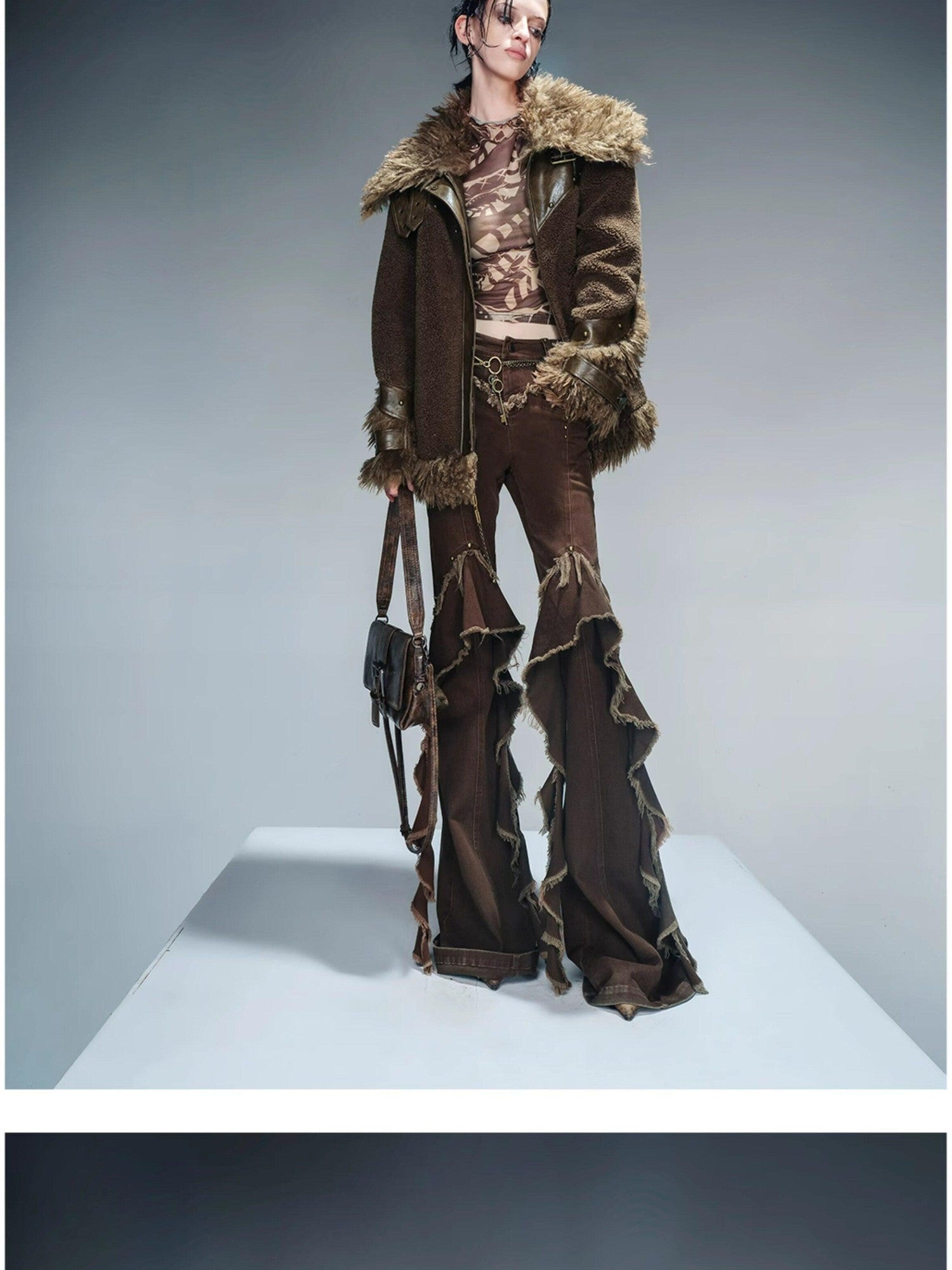 NORTH NODE Patchwork Leather Faux Fur Padded Crystal Velvet Lined Women&