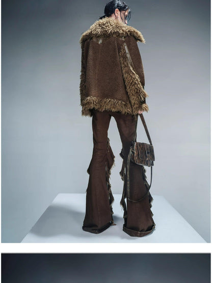 NORTH NODE Patchwork Leather Faux Fur Padded Crystal Velvet Lined Women&
