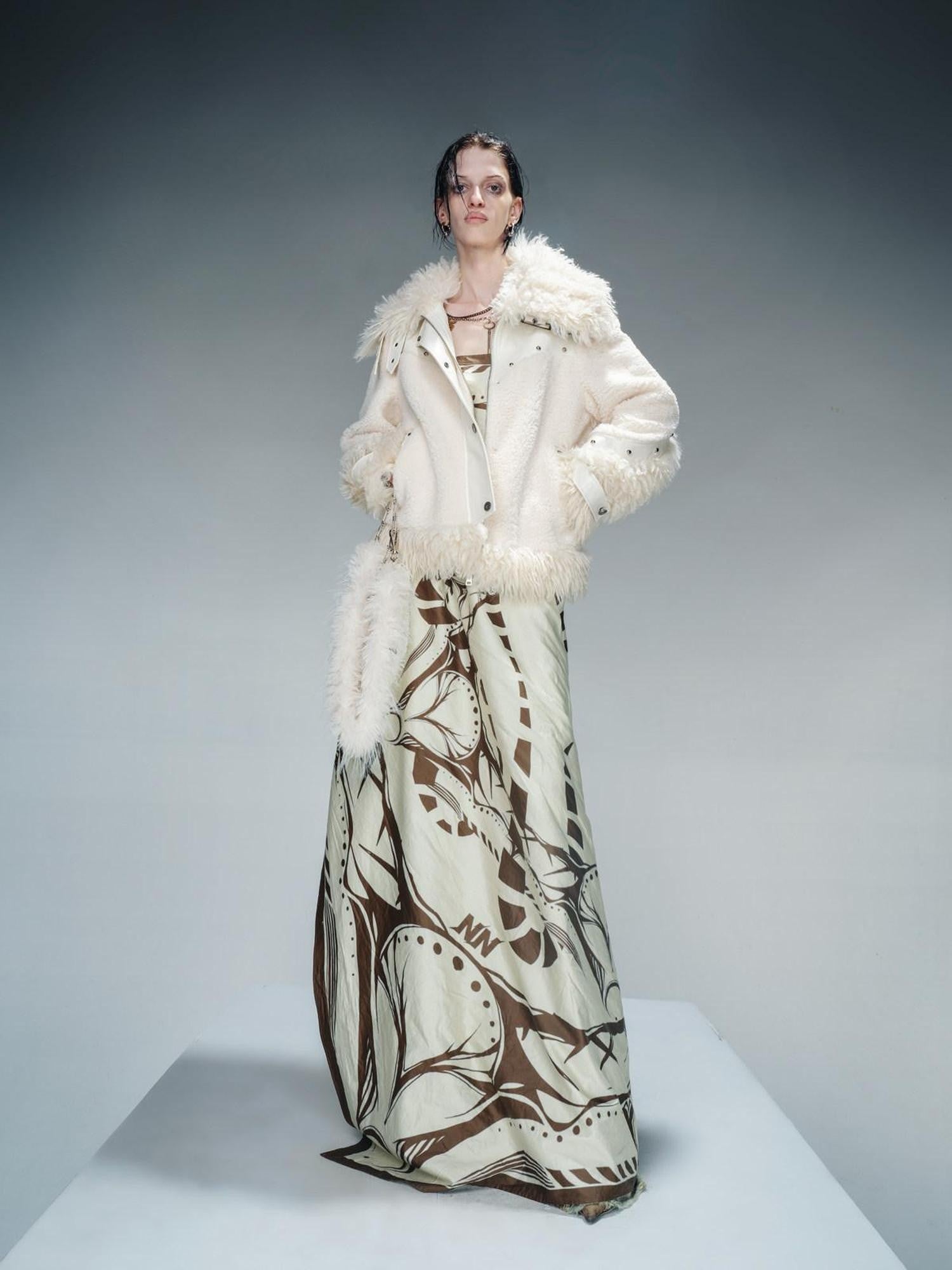 NORTH NODE Patchwork Leather Faux Fur Padded Crystal Velvet Lined Women&