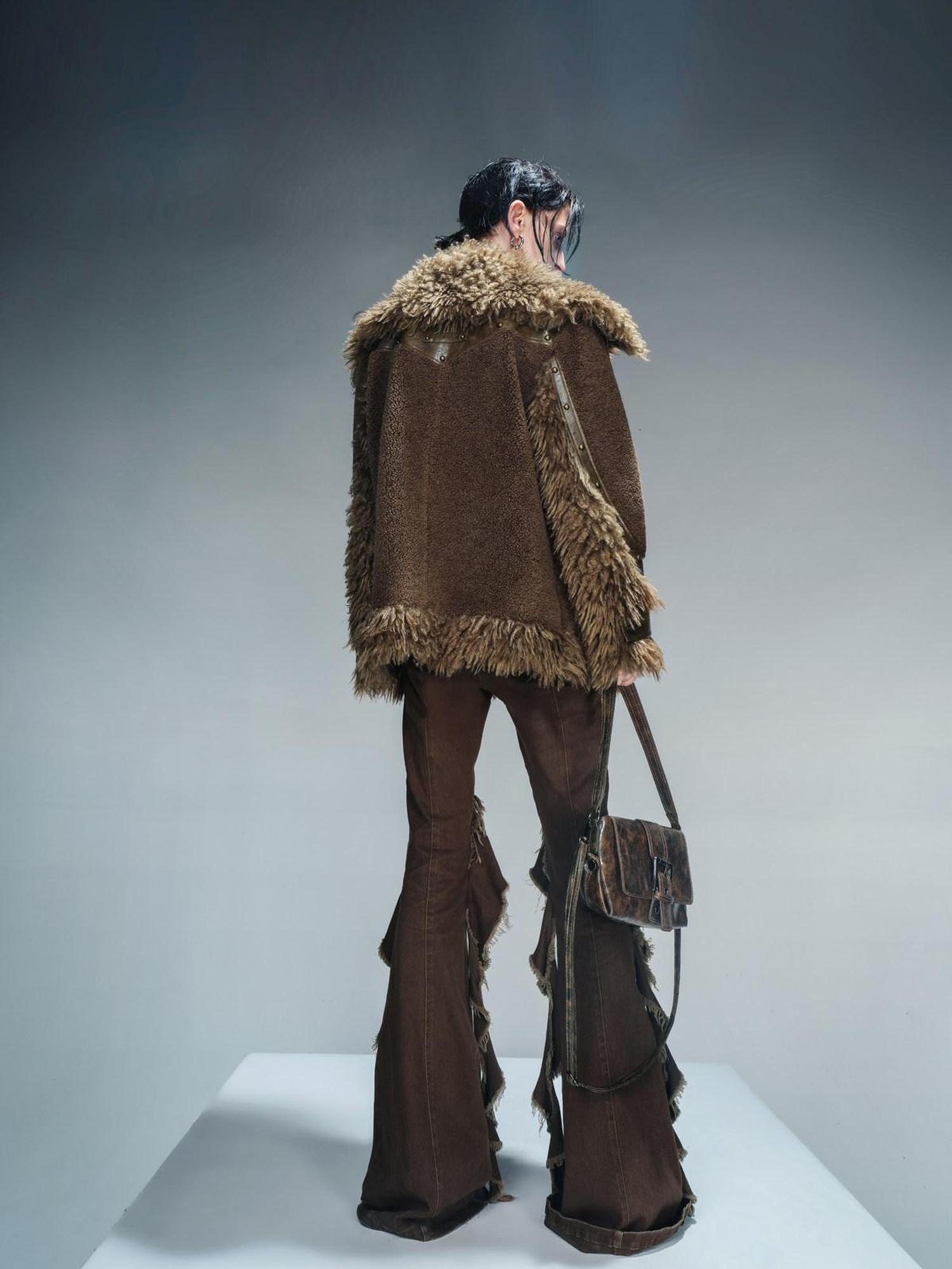 NORTH NODE Patchwork Leather Faux Fur Padded Crystal Velvet Lined Women&