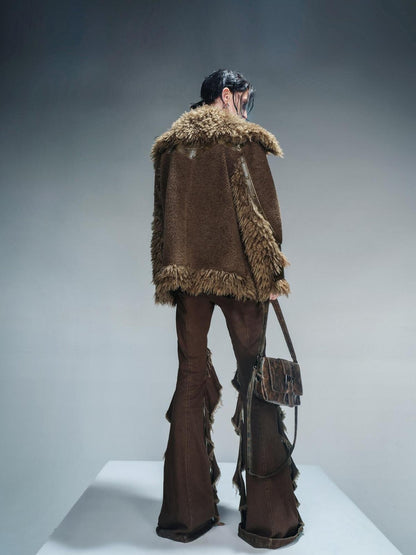 NORTH NODE Patchwork Leather Faux Fur Padded Crystal Velvet Lined Women&