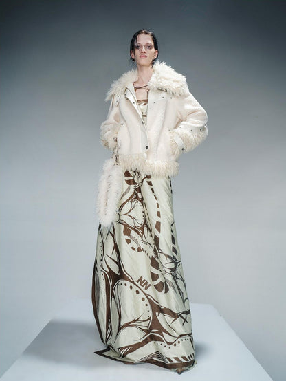 NORTH NODE Patchwork Leather Faux Fur Padded Crystal Velvet Lined Women&