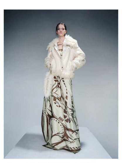 NORTH NODE Patchwork Leather Faux Fur Padded Crystal Velvet Lined Women&