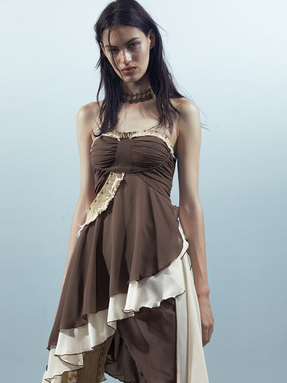 NORTH_NODE_Patchwork_Spliced_Ruffle_Asymmetrical_Strapless_Women&