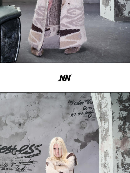 NORTH NODE Patterned Jacquard Reversible Knit Cardigan Women&