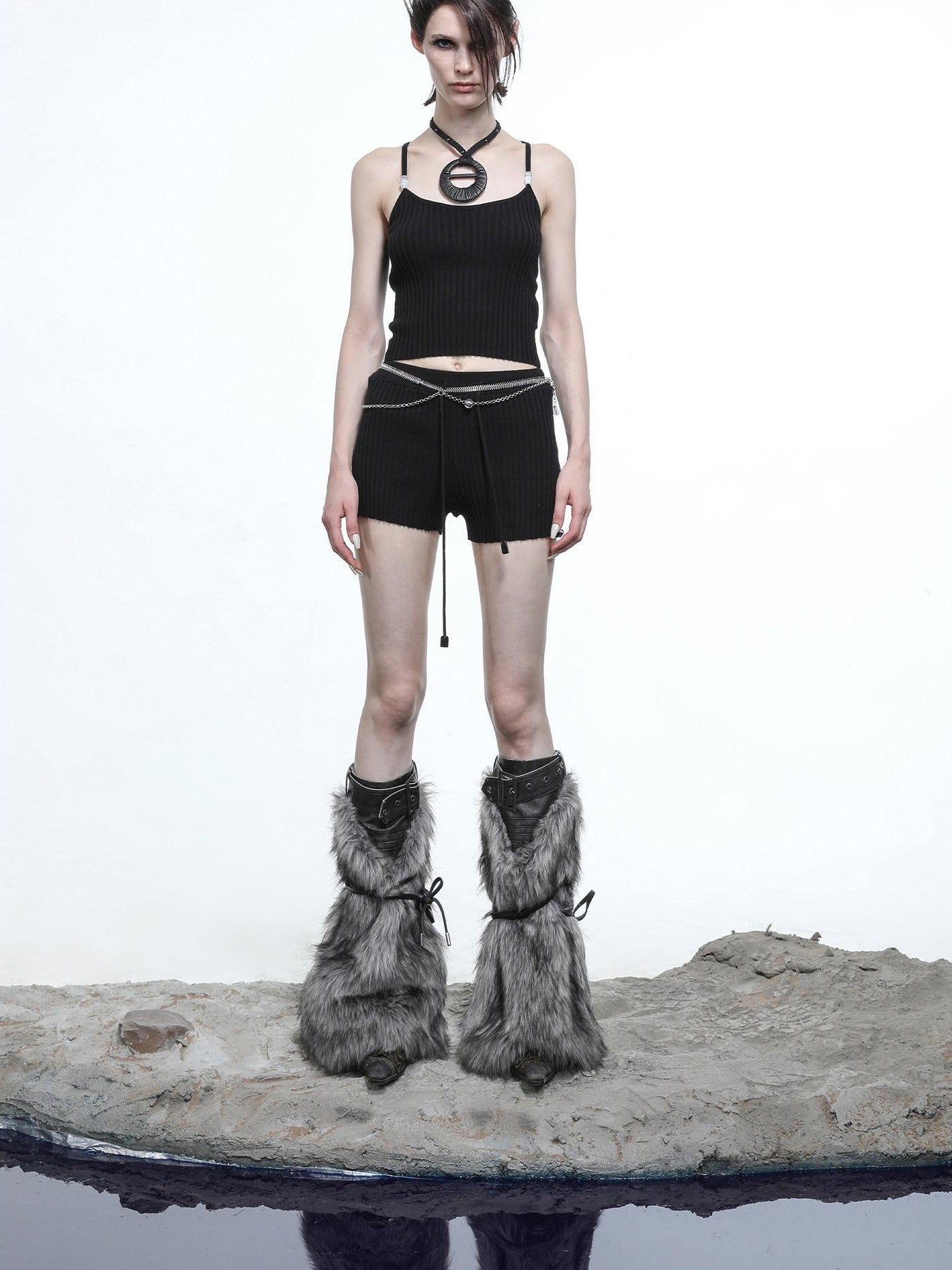 NORTH NODE Pearl Beaded Halter V-neck Women&