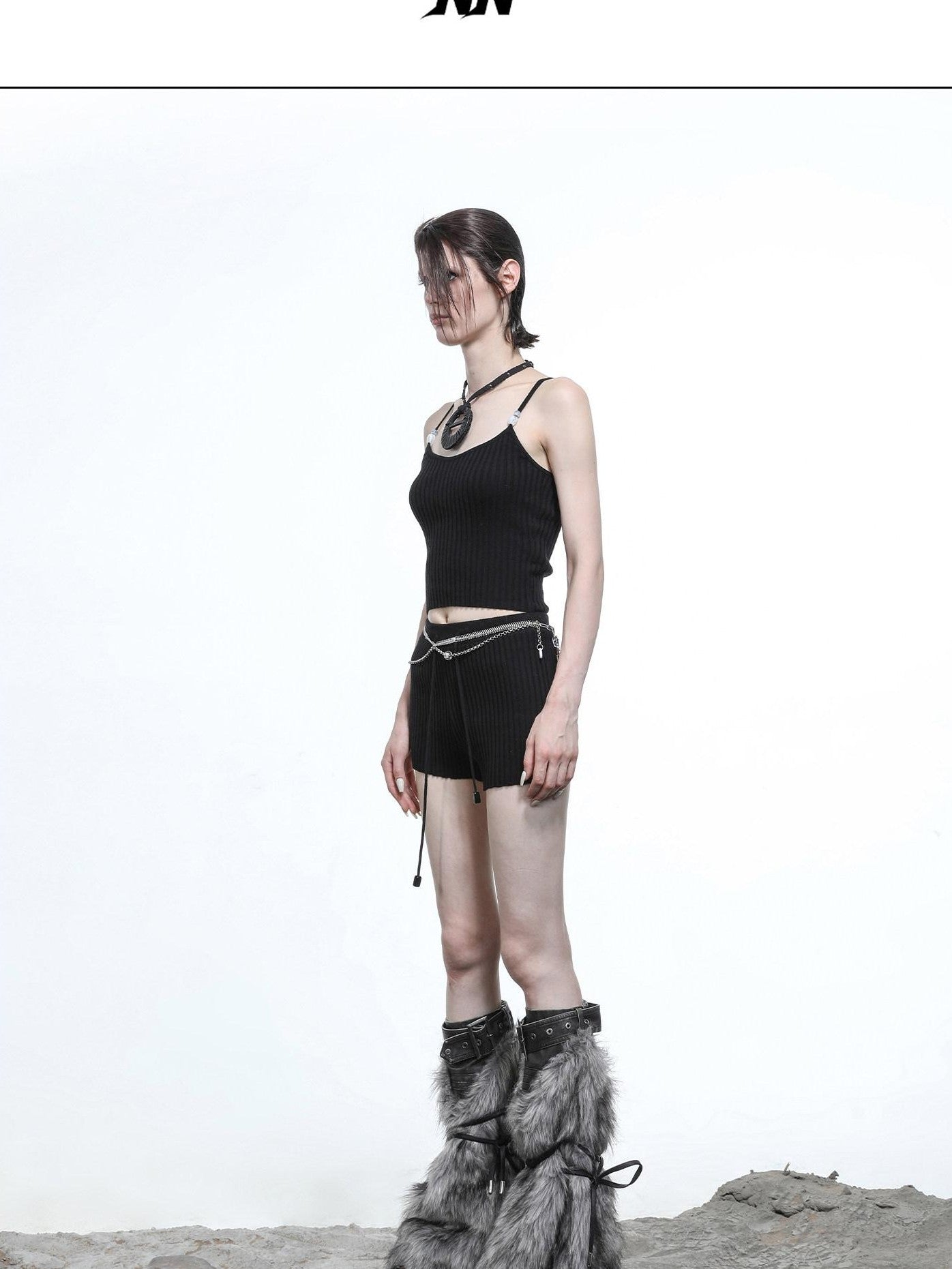 NORTH NODE Pearl Beaded Halter V-neck Women&