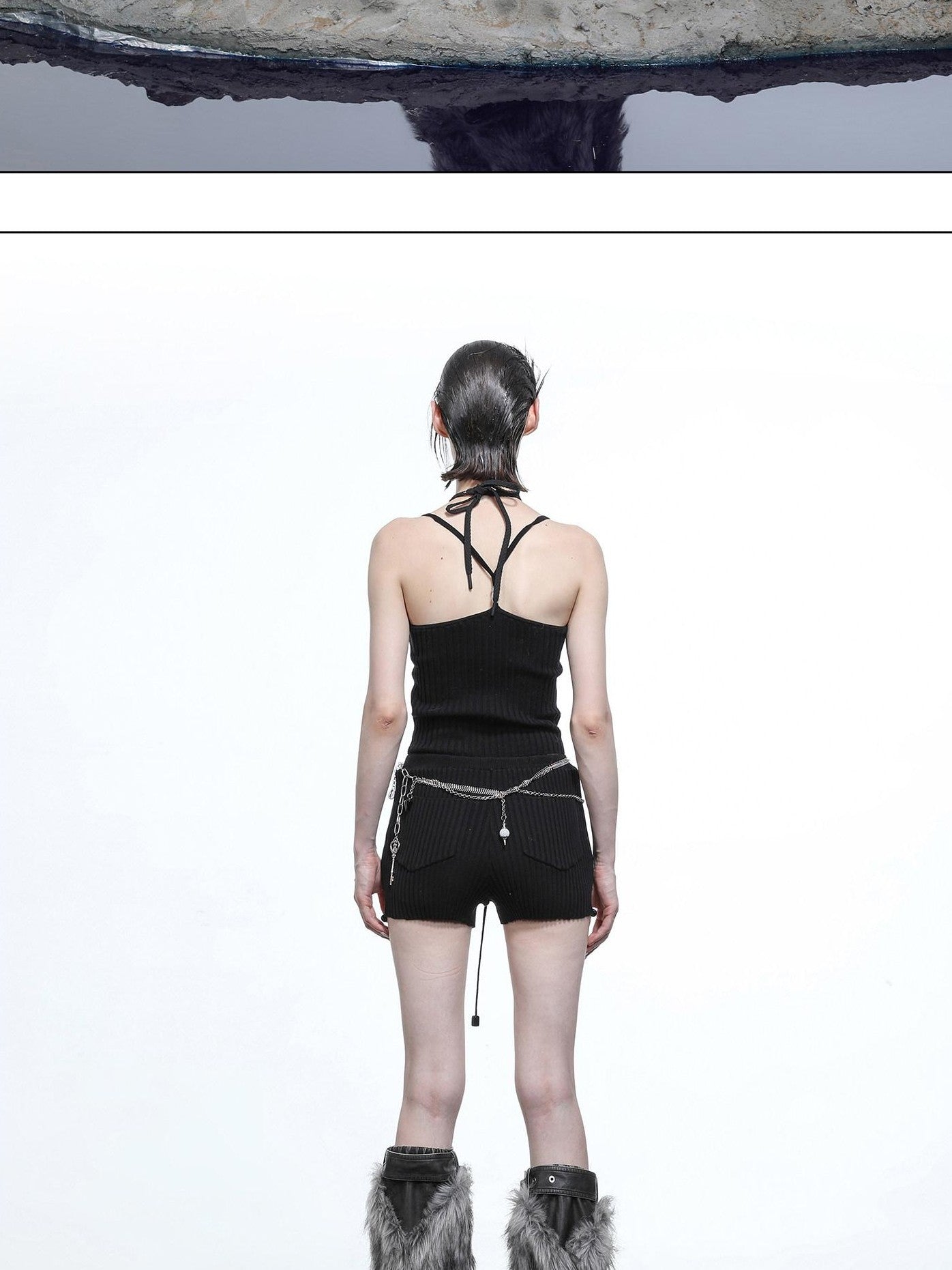 NORTH NODE Pearl Beaded Halter V-neck Women&