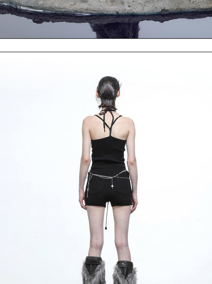 NORTH NODE Pearl Beaded Halter V-neck Women&