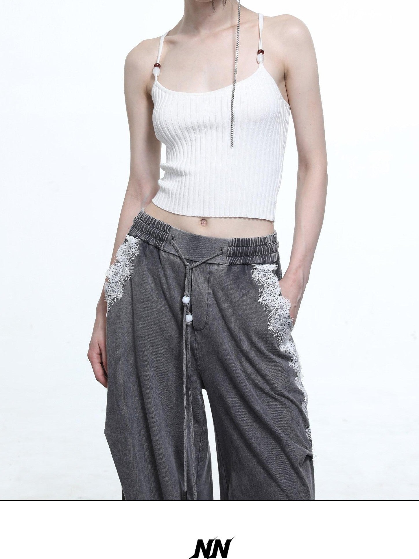 NORTH NODE Pearl Beaded Halter V-neck Women&