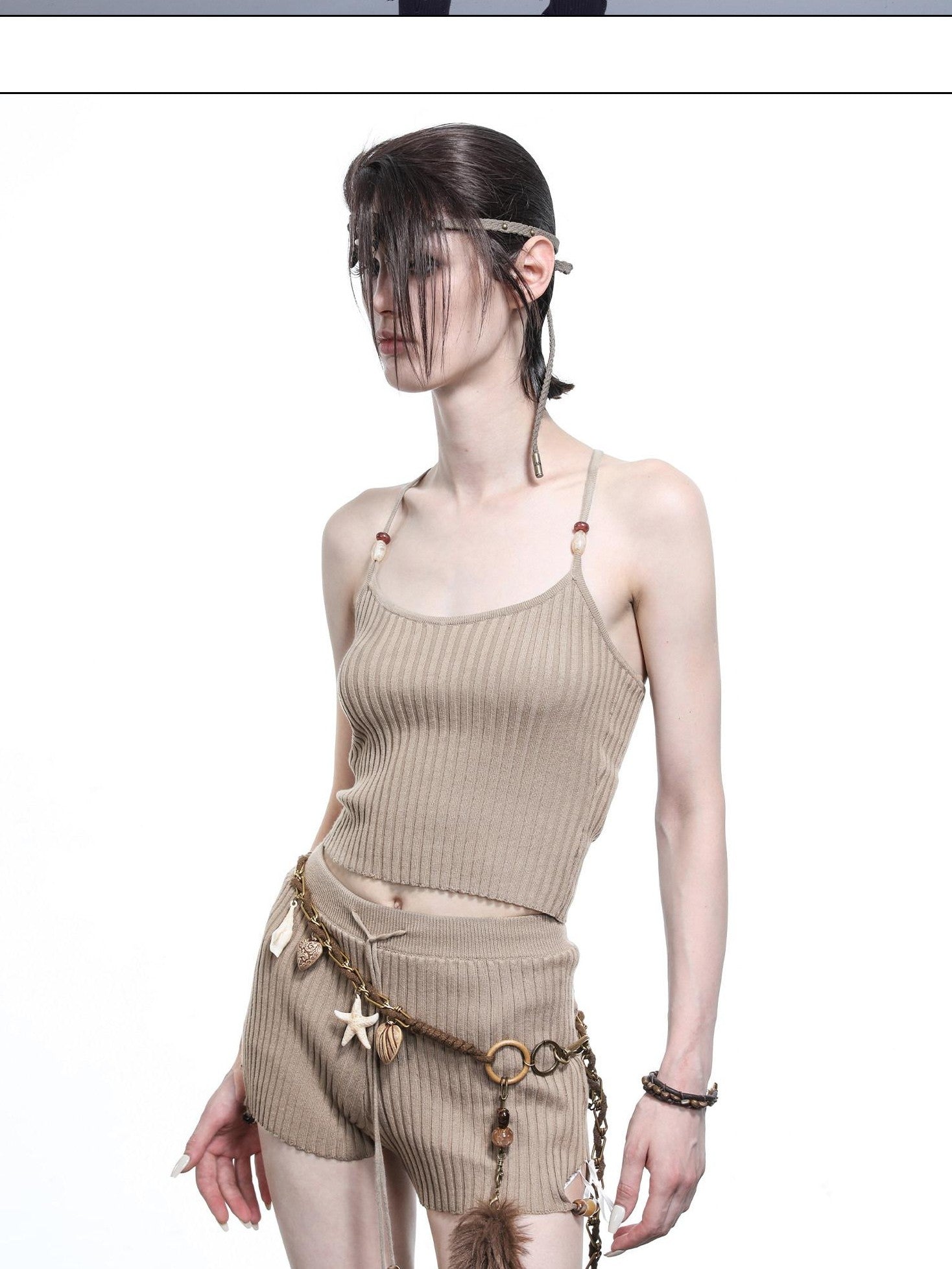 NORTH NODE Pearl Beaded Halter V-neck Women&