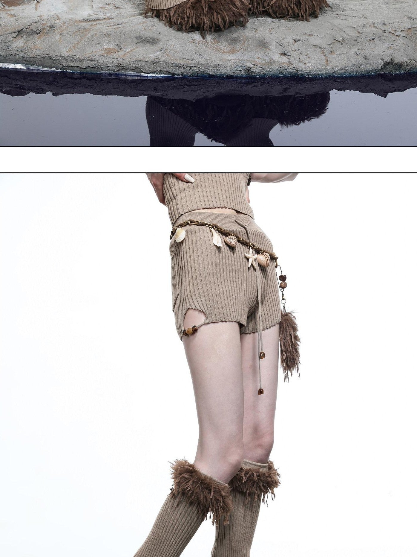 NORTH NODE Pearl Beaded Halter V-neck Women&