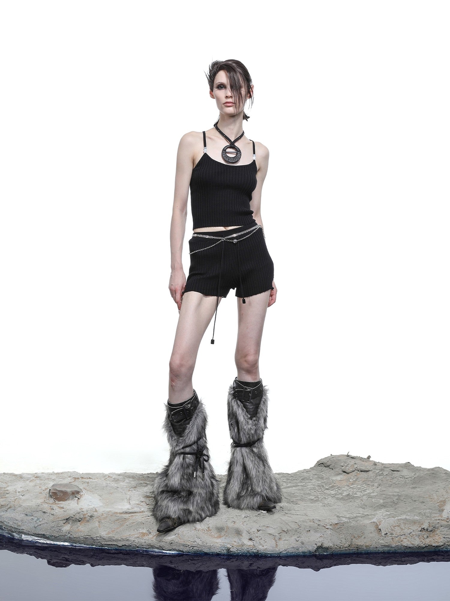 NORTH NODE Pearl Beaded Halter V-neck Women&