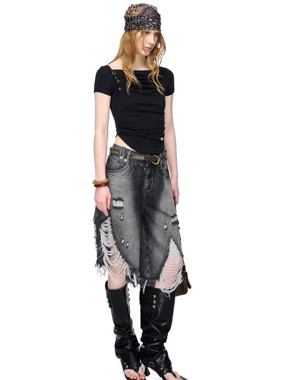 NORTH NODE Pebble Print Asymmetric Ruched Beaded Button Women&
