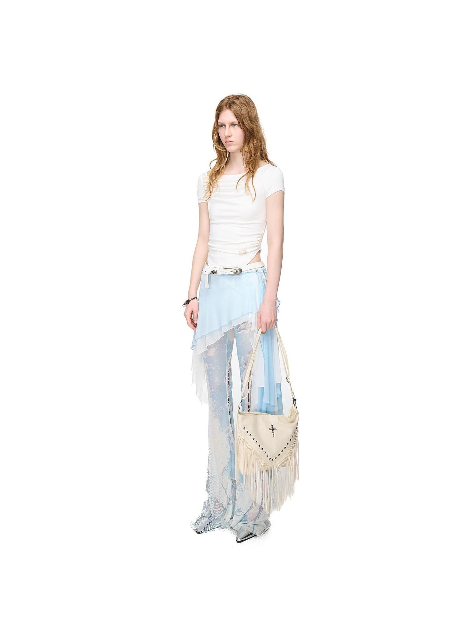 NORTH NODE Pebble Print Asymmetric Ruched Beaded Button Women&