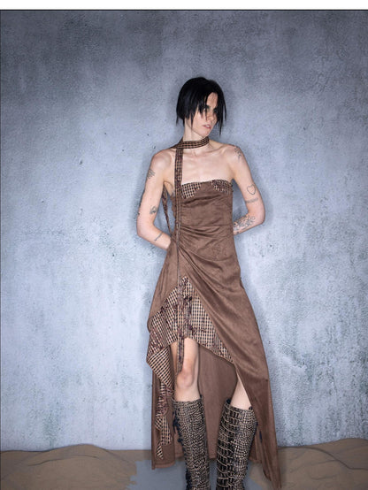 NORTH NODE Plaid Patchwork Bustier Asymmetrical Women&
