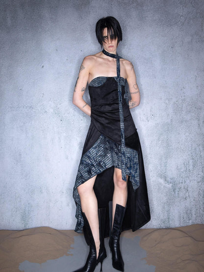 NORTH NODE Plaid Patchwork Bustier Asymmetrical Women&