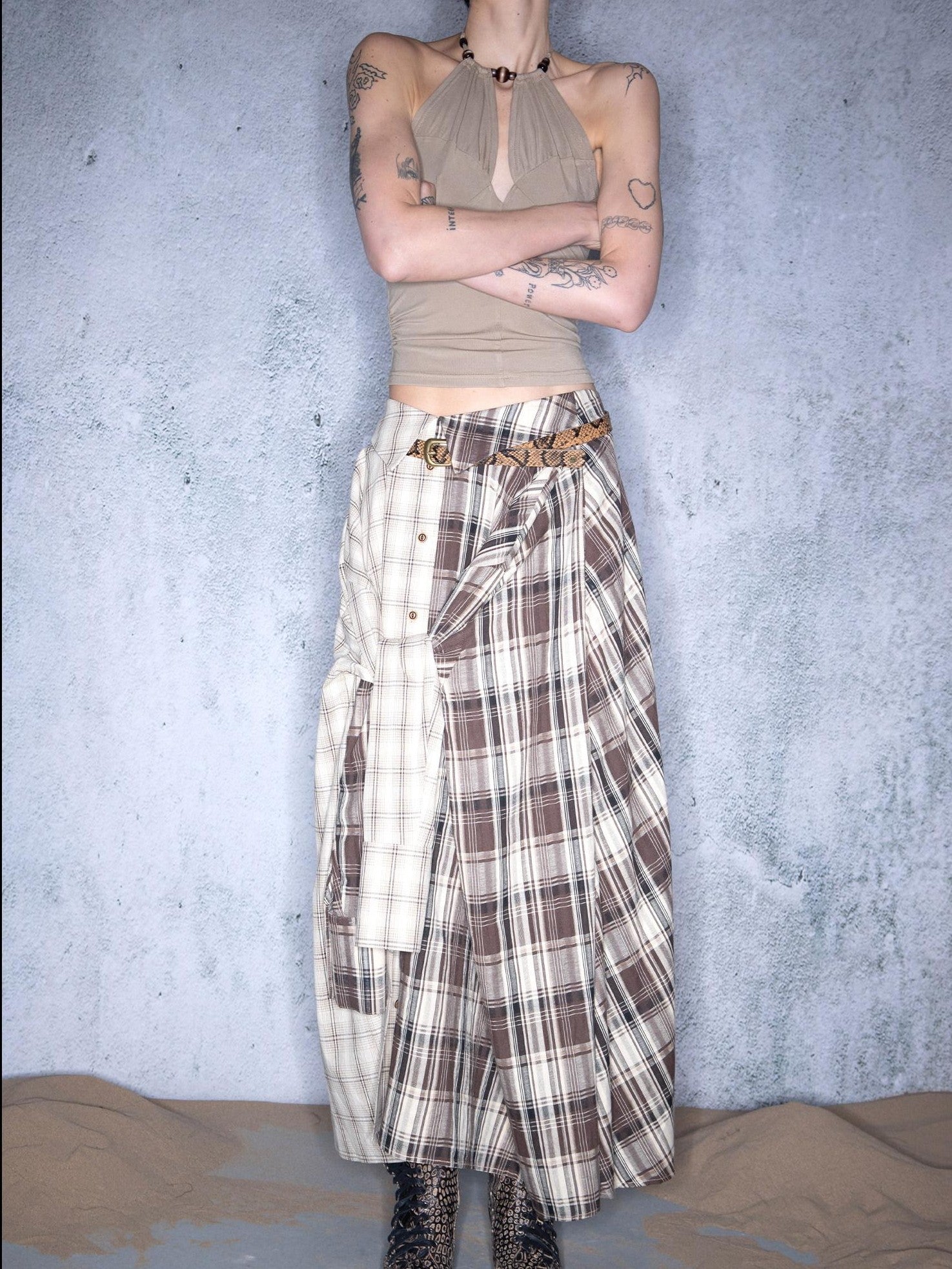NORTH NODE Plaid Splice Patchwork Multiway Convertible Women&
