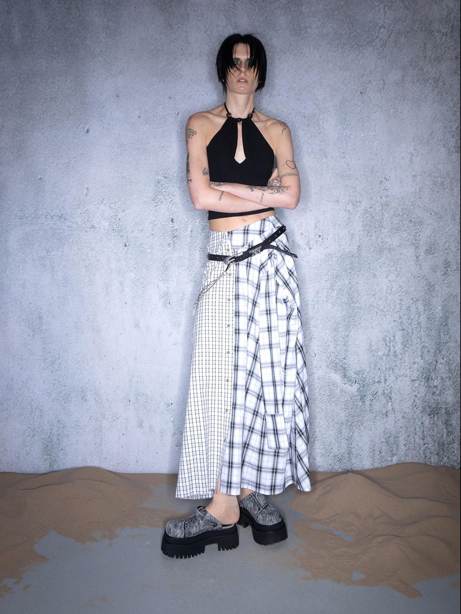 NORTH NODE Plaid Splice Patchwork Multiway Convertible Women&