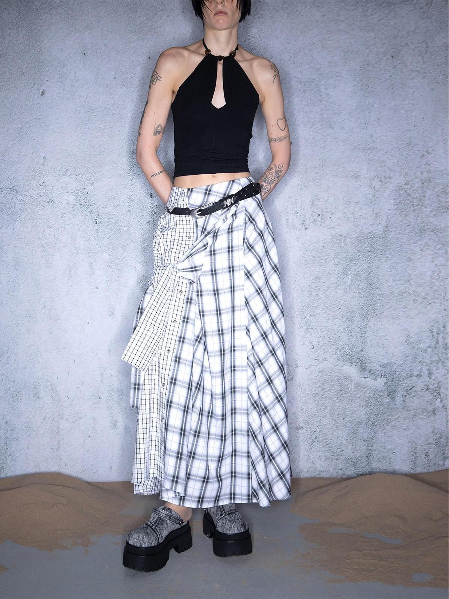 NORTH NODE Plaid Splice Patchwork Multiway Convertible Women&
