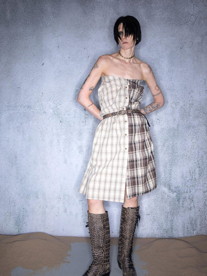 NORTH NODE Plaid Splice Patchwork Multiway Convertible Women&