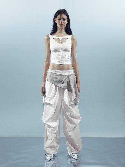 NORTH NODE Pleated Paratrooper Cargo Style Loose Fit Women&