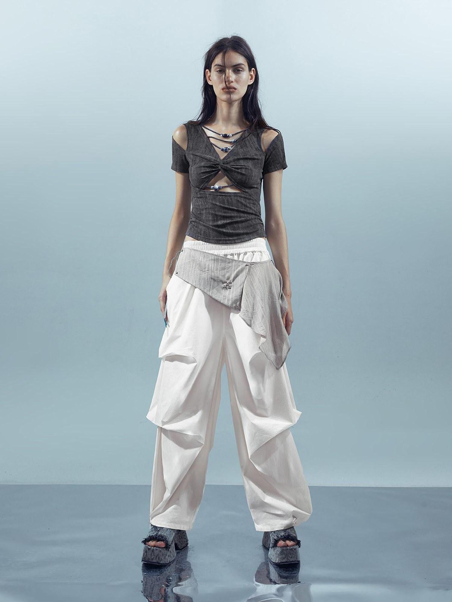 NORTH NODE Pleated Paratrooper Cargo Style Loose Fit Women&