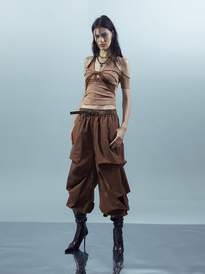 NORTH NODE Pleated Paratrooper Cargo Style Loose Fit Women&