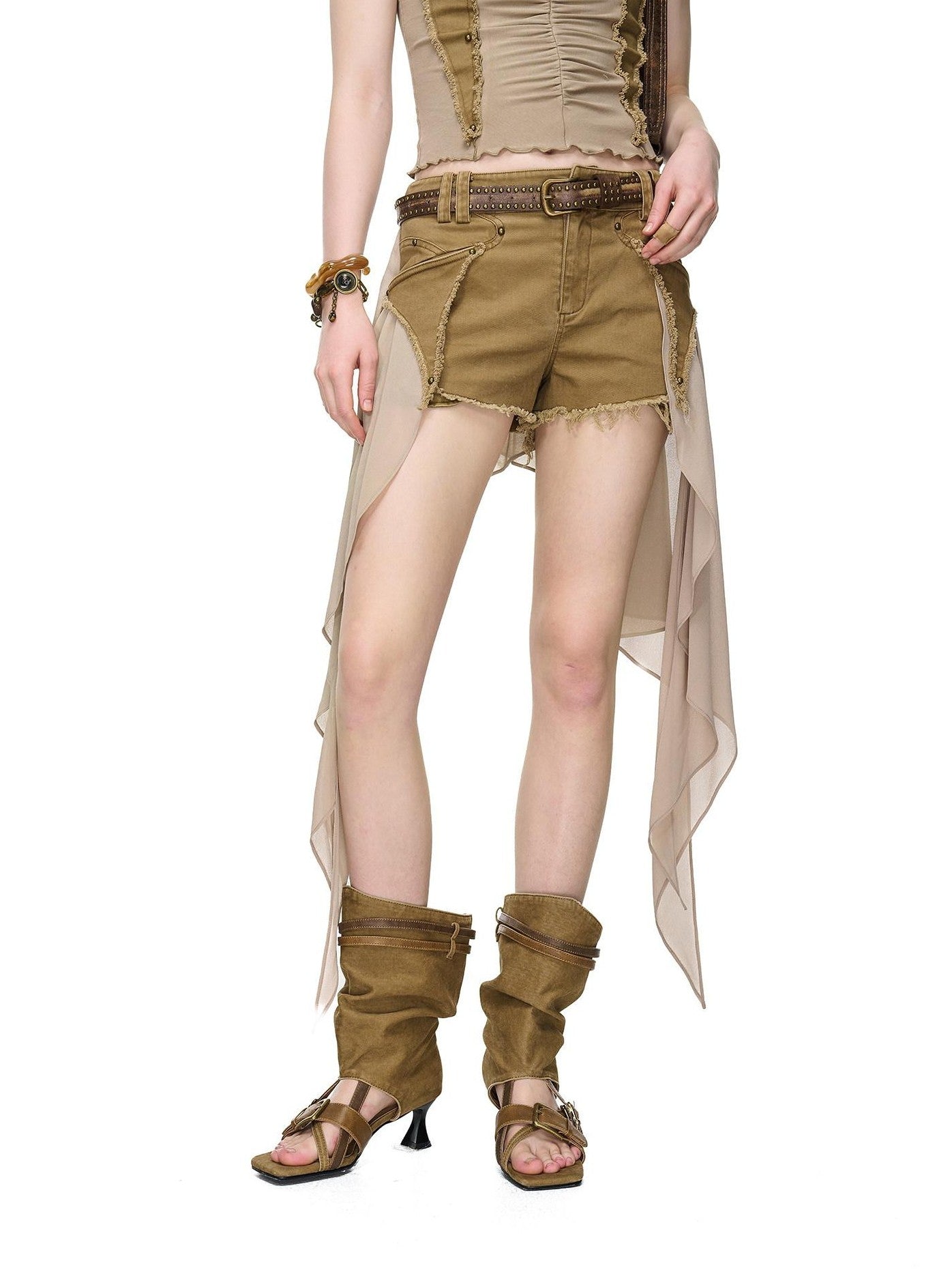 NORTH NODE Pleated Ruching Slouchy Open Toe High Heel Women&